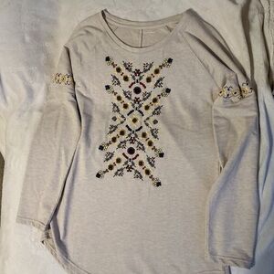 Ruffhewn Boho Beaded Beige Blouse | Made in India | Soft Cotton Blend Sz M